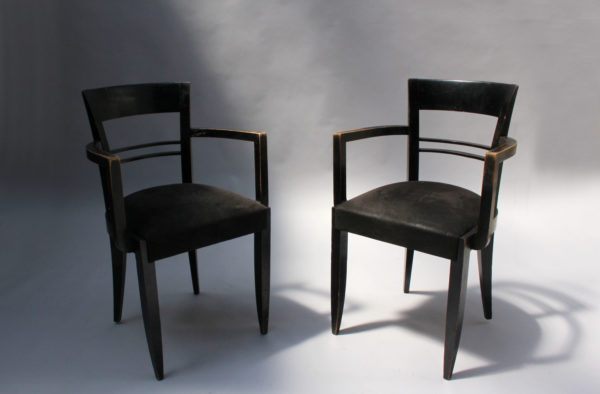 Set of Six French Art Deco Blackened Dining Chairs - Image 9