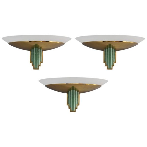 A Fine French Art Deco Glass and Bronze Sconces by Jean Perzel - Image 2