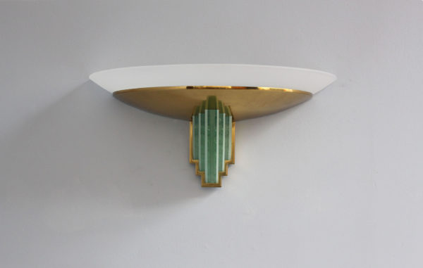 A Fine French Art Deco Glass and Bronze Sconces by Jean Perzel