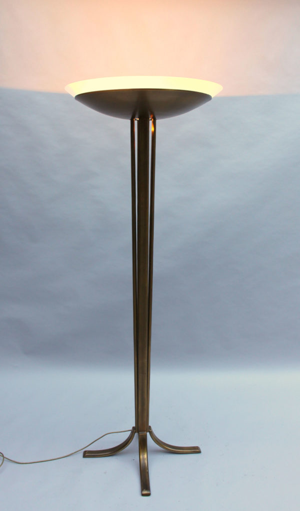 Fine French Art Deco Bronze and Glass Floor Lamp by Perzel - Image 3