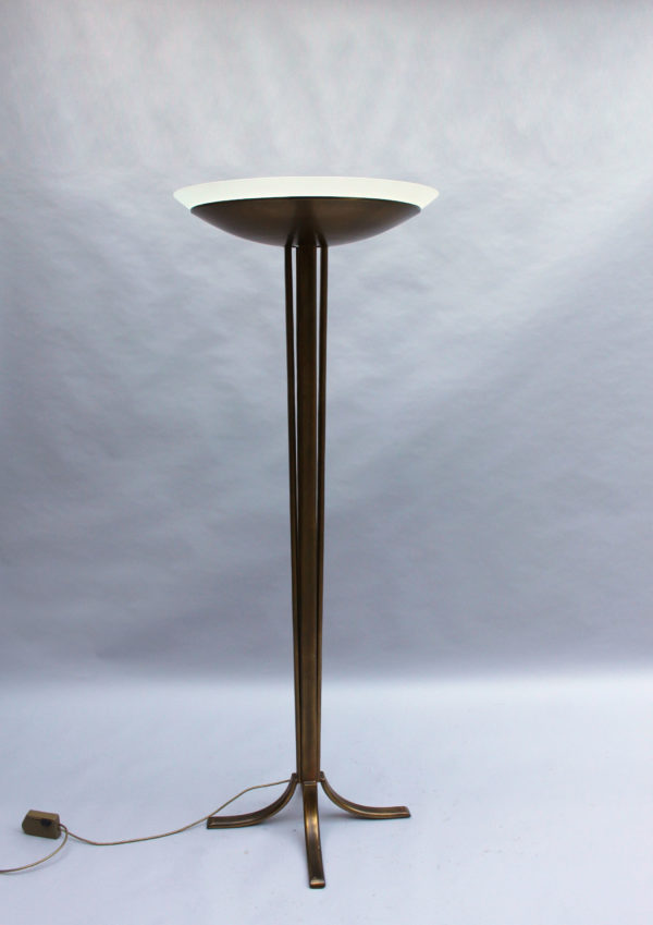 Fine French Art Deco Bronze and Glass Floor Lamp by Perzel - Image 2