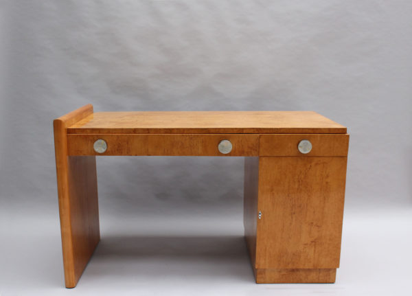 Fine French Art Deco Birch Desk with Chrome Details - Image 2