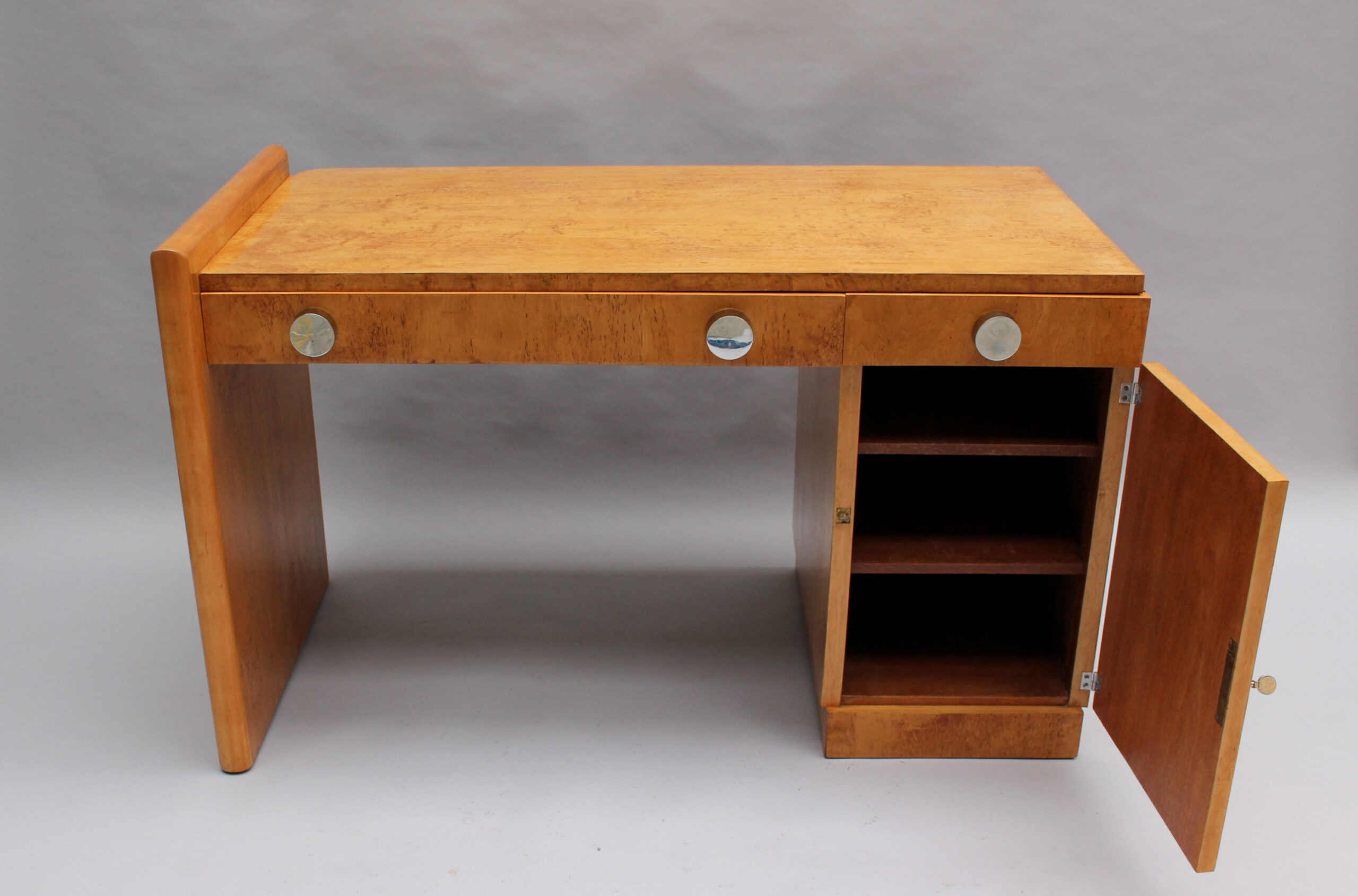 Fine French Art Deco Birch Desk with Chrome Details - Image 10