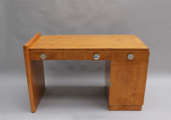 Fine French Art Deco Birch Desk with Chrome Details - Image 3