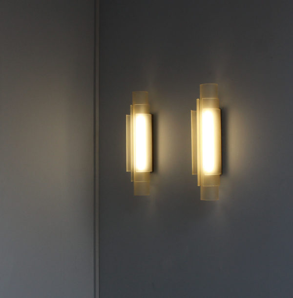 Pair of Rare French Art Deco Glass Cylinders Sconces by Jean Perzel - Image 11