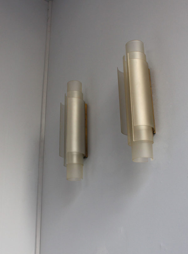 Pair of Rare French Art Deco Glass Cylinders Sconces by Jean Perzel - Image 13