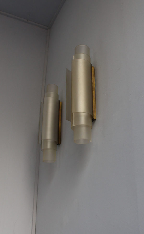 Pair of Rare French Art Deco Glass Cylinders Sconces by Jean Perzel - Image 14