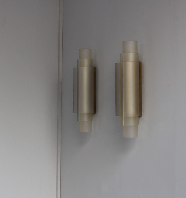 Pair of Rare French Art Deco Glass Cylinders Sconces by Jean Perzel - Image 15