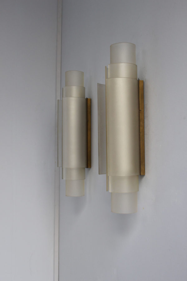 Pair of Rare French Art Deco Glass Cylinders Sconces by Jean Perzel - Image 16