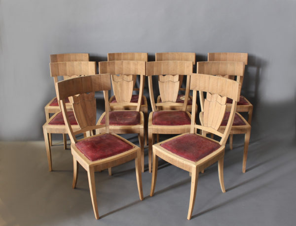 Rare Set of Ten French Art Deco Walnut Dining Chairs by Jean-Charles Moreux - Image 2