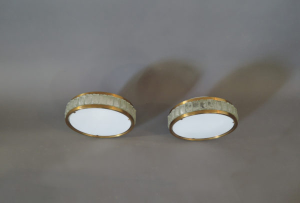 Pair of Fine French 1970s Glass and Bronze Flush Mount by Perzel - Image 6