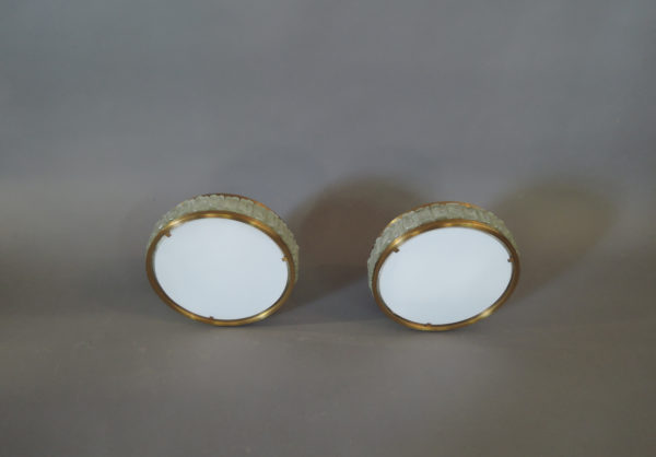 Pair of Fine French 1970s Glass and Bronze Flush Mount by Perzel - Image 4