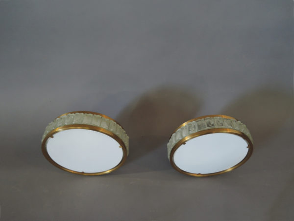 Pair of Fine French 1970s Glass and Bronze Flush Mount by Perzel - Image 5