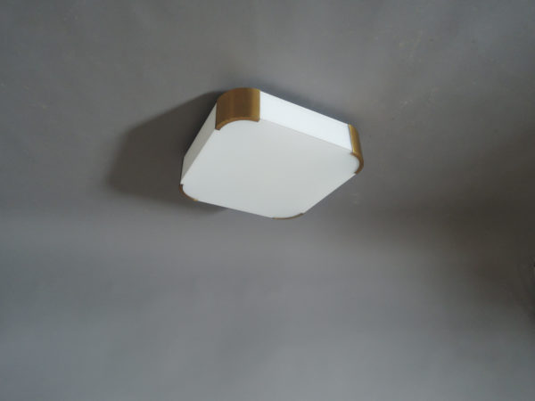 Fine French Art Deco Glass and Bronze Square Ceiling or Wall Light by Perzel - Image 4