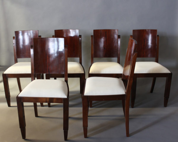 Set of Six French Art Deco Rosewood Dining Chairs - Image 3