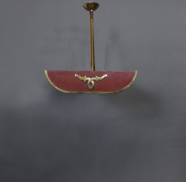 French 1950s Red Lacquered, Brass and Glass Chandelier - Image 10