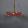 French 1950s Red Lacquered, Brass and Glass Chandelier