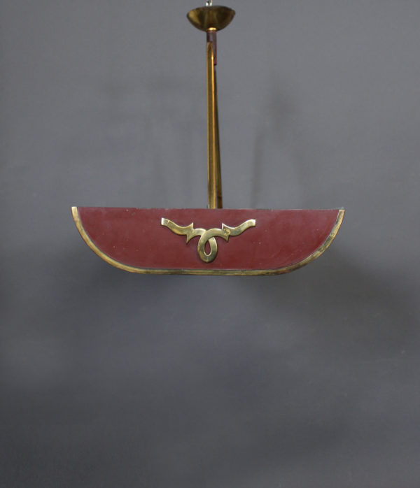 French 1950s Red Lacquered, Brass and Glass Chandelier - Image 11