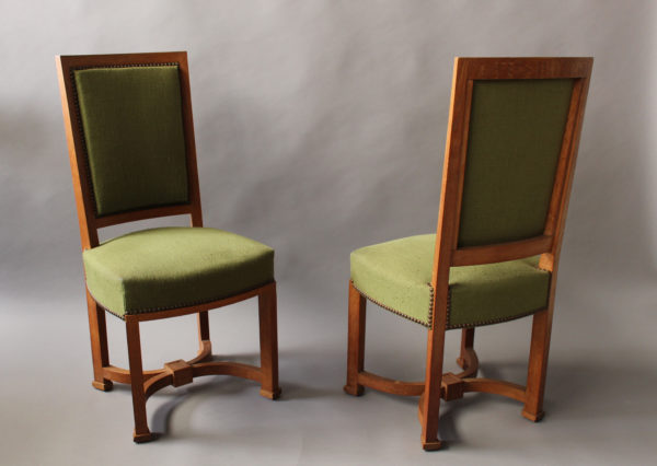 11 Fine French Art Deco Oak Side Chairs by Arbus - Image 3