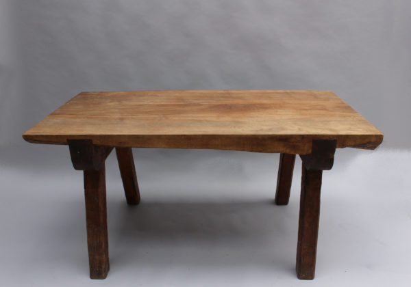 French 1950s Rectangular Solid Walnut Table - Image 2