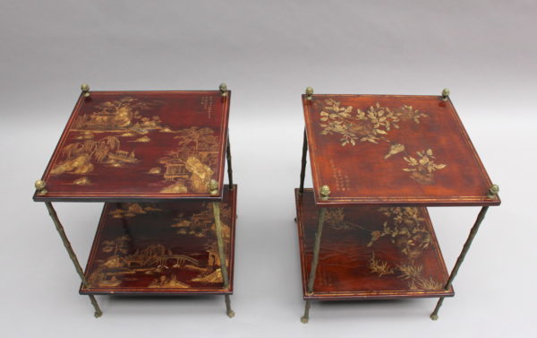 Pair of Fine French Bronze and Chinese Lacquer Side Tables Attributed to Baguès - Image 2