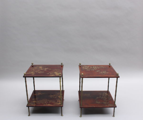 Pair of Fine French Bronze and Chinese Lacquer Side Tables Attributed to Baguès - Image 3