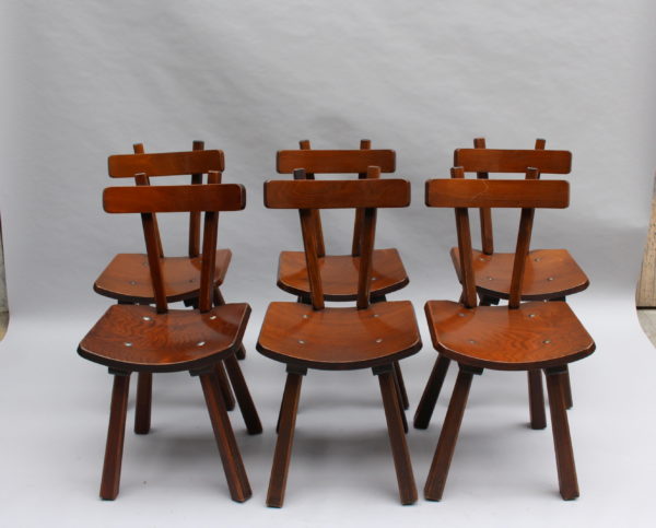 Set of Six French 1960s Solid and Laminated Wood Chairs - Image 15