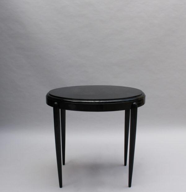 French Art Deco Black Lacquered Oval Side Table - Image 3