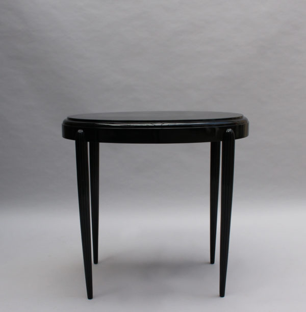 French Art Deco Black Lacquered Oval Side Table - Image 4