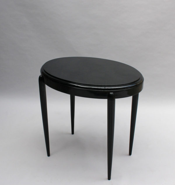 French Art Deco Black Lacquered Oval Side Table - Image 8