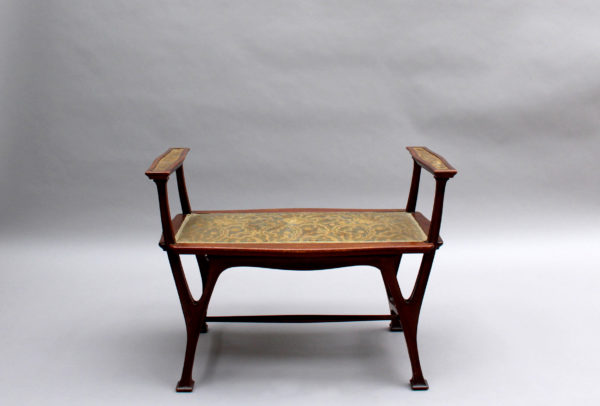 Fine French Art Nouveau Upholstered Mahogany Bench - Image 2