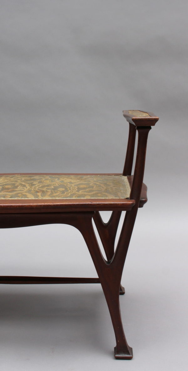 Fine French Art Nouveau Upholstered Mahogany Bench - Image 9