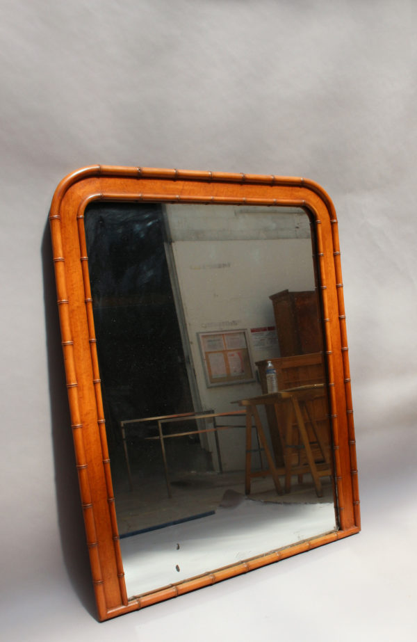 French Napoleon III Faux Bamboo and Mahogany Framed Mirror - Image 2