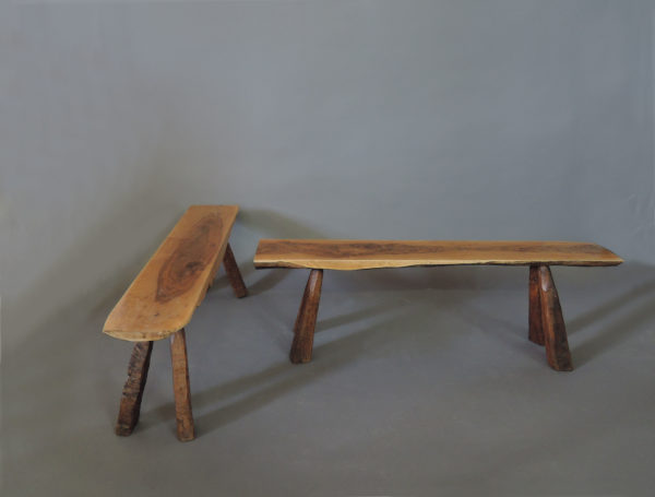 Pair of French Midcentury Walnut Benches - Image 3