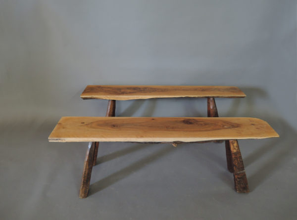 Pair of French Midcentury Walnut Benches - Image 2