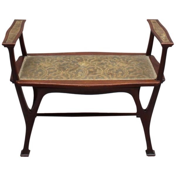 Fine French Art Nouveau Upholstered Mahogany Bench
