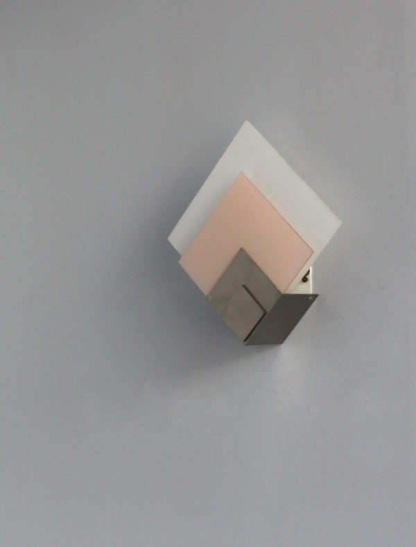 Fine French White and Pink Glass Shades and Nickel Mount Sconce by Jean Perzel - Image 6