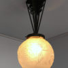 Fine French Art Deco Wrought Iron and Frosted Glass Pendant by Muller Frères