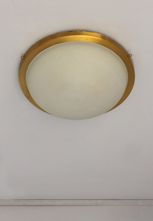 Fine French Art Deco Round Glass and Brass Flush Mount by Perzel - Image 10