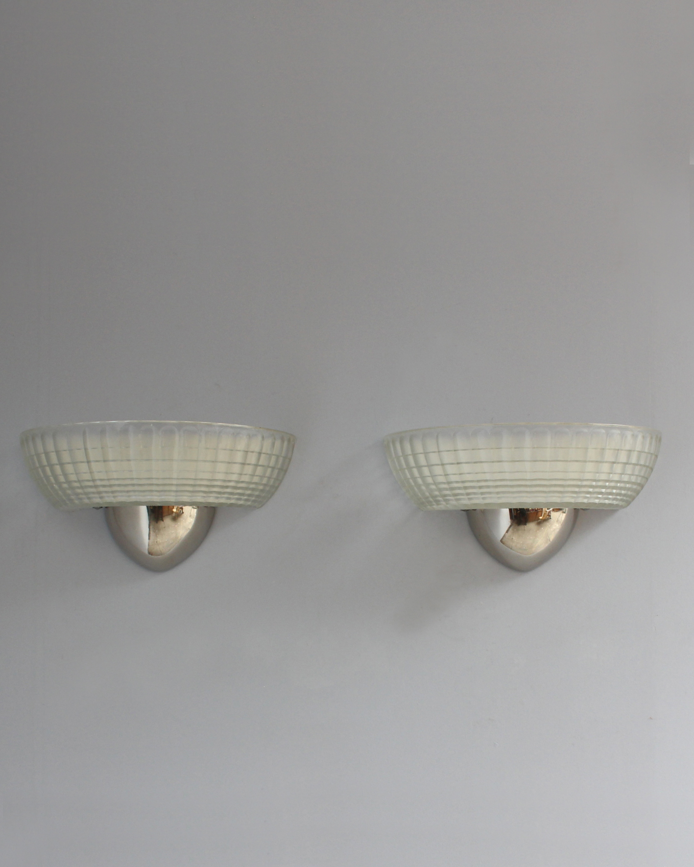 2 Pairs of Fine French Art Deco Chrome and Holophane Glass Sconces - Image 10