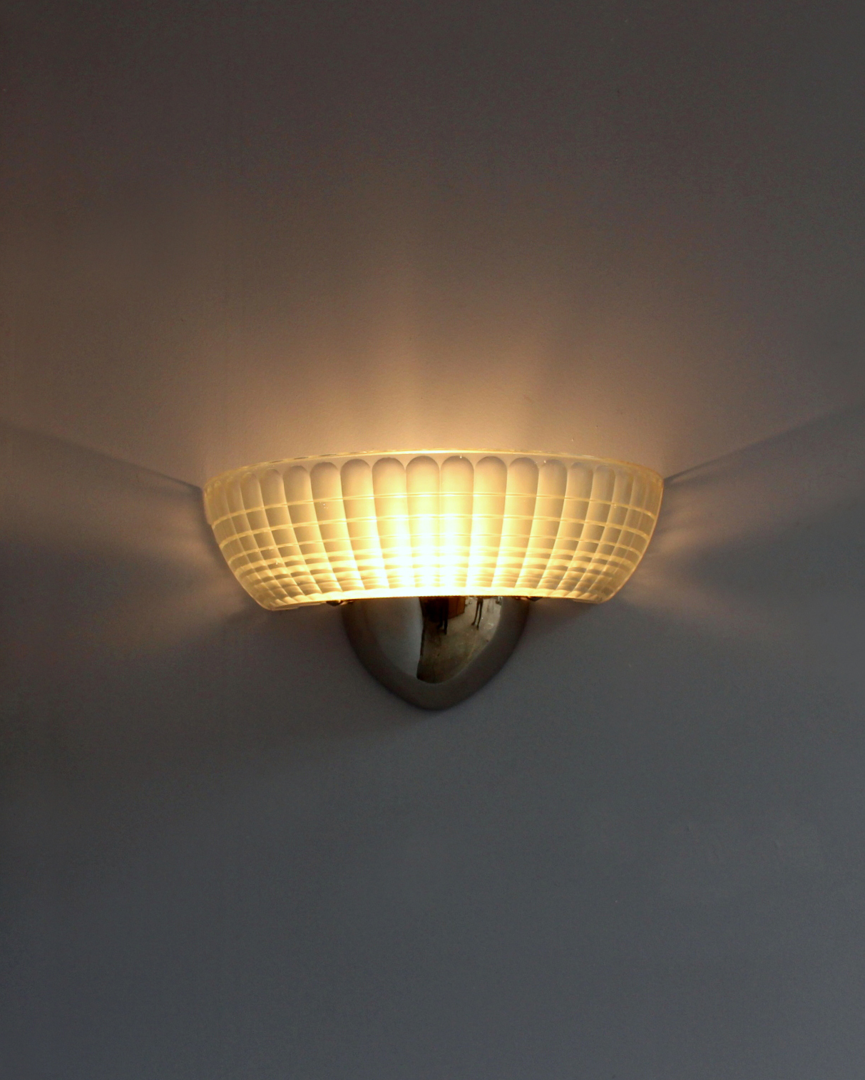 2 Pairs of Fine French Art Deco Chrome and Holophane Glass Sconces - Image 7