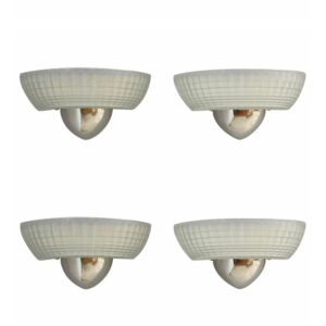 2 Pairs of Fine French Art Deco Chrome and Holophane Glass Sconces