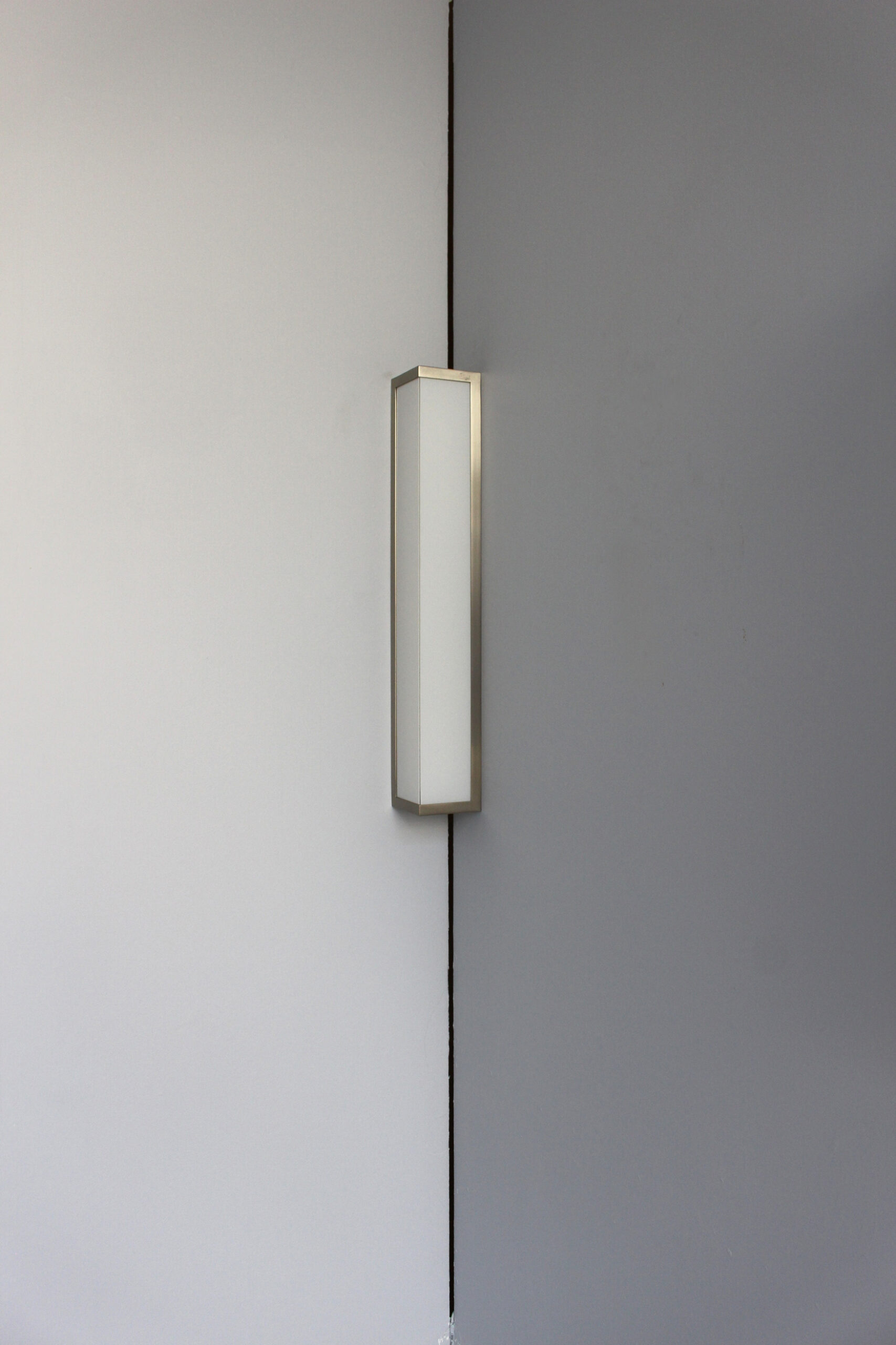 Pair of Fine French Art Deco Brushed Nickel and Glass Angle Sconces by Perzel - Image 3