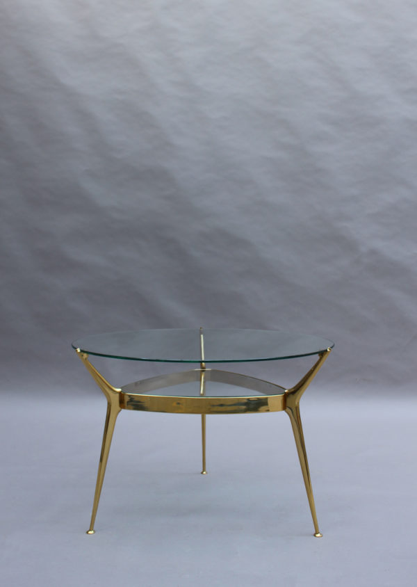 Fine Italian 1950s Brass and Glass 2-Tier Gueridon - Image 3