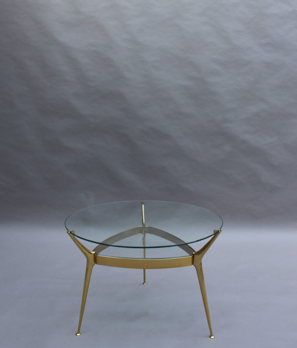 Fine Italian 1950s Brass and Glass 2-Tier Gueridon - Image 4