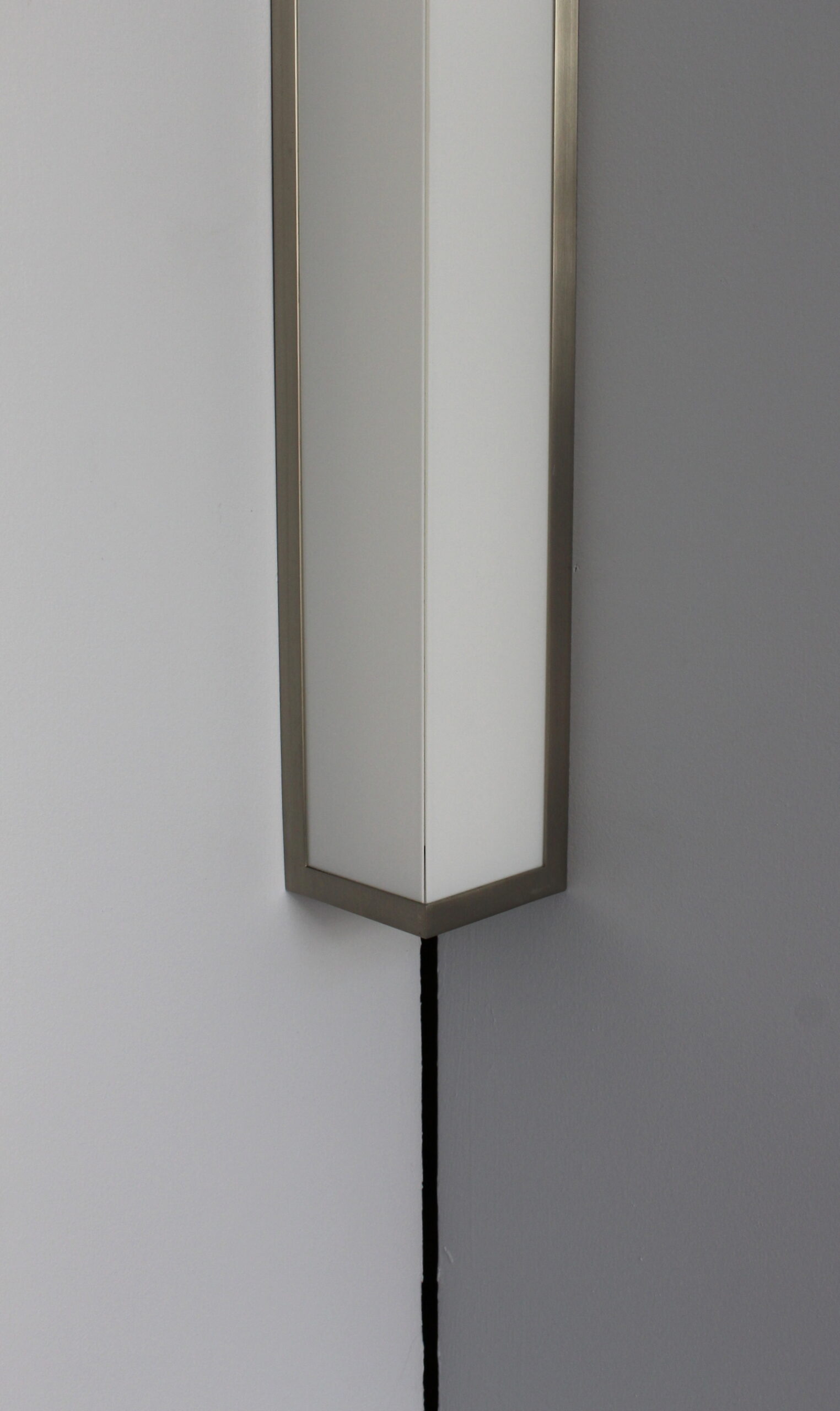 Pair of Fine French Art Deco Brushed Nickel and Glass Angle Sconces by Perzel - Image 6