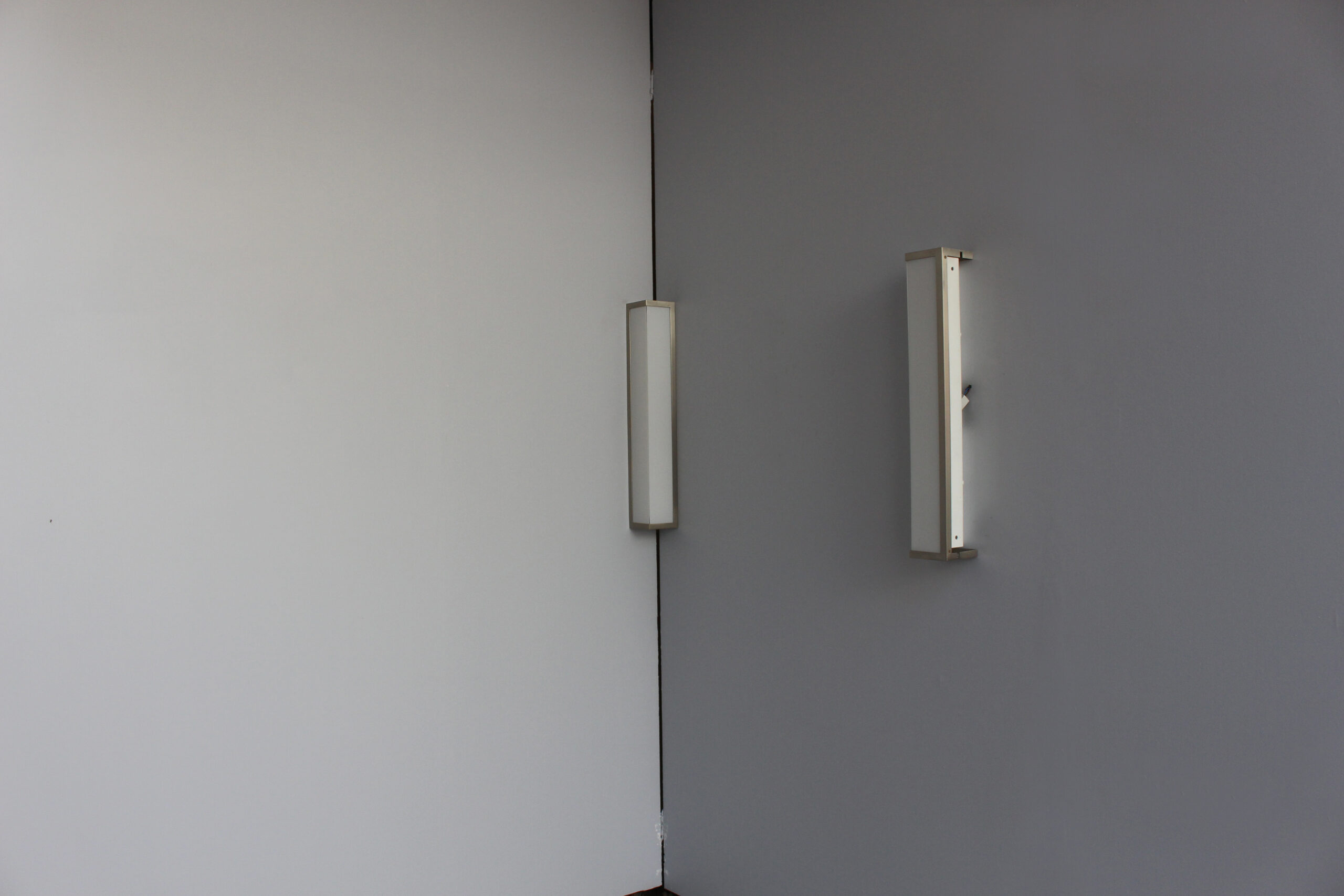 Pair of Fine French Art Deco Brushed Nickel and Glass Angle Sconces by Perzel - Image 5