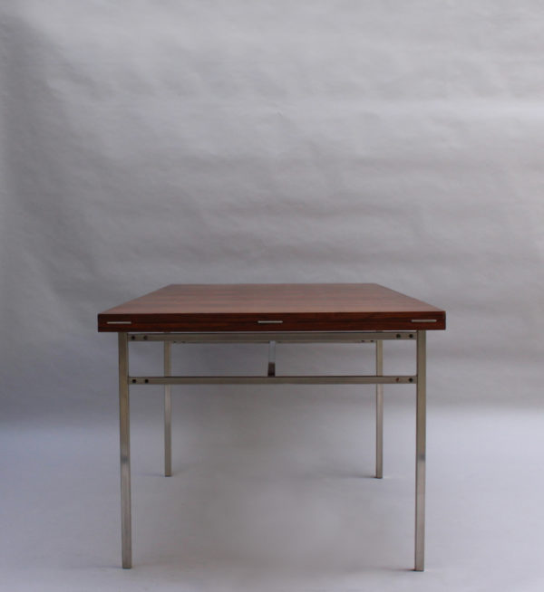 Fine French 1950s Extendable Chrome and Rosewood Table by Alain Richard - Image 8