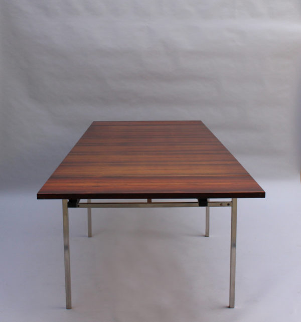 Fine French 1950s Extendable Chrome and Rosewood Table by Alain Richard - Image 12