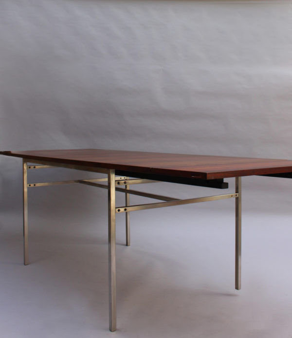 Fine French 1950s Extendable Chrome and Rosewood Table by Alain Richard - Image 14